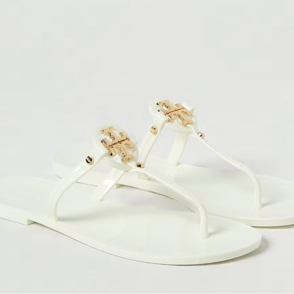 Tory Burch Ivory Sandals with Gold Logo